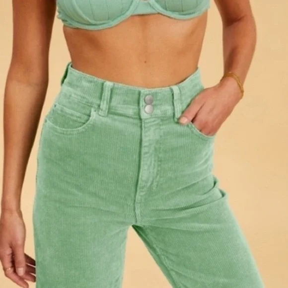 Billabong x The Salty Blonde CHILL OUT Corduroy WASHED GRASS PANTS WOMEN 26 - Picture 13 of 14